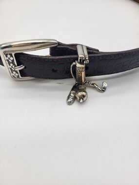 Brighton Dark Brown Leather Belt with Silver-Tone Golf Charms